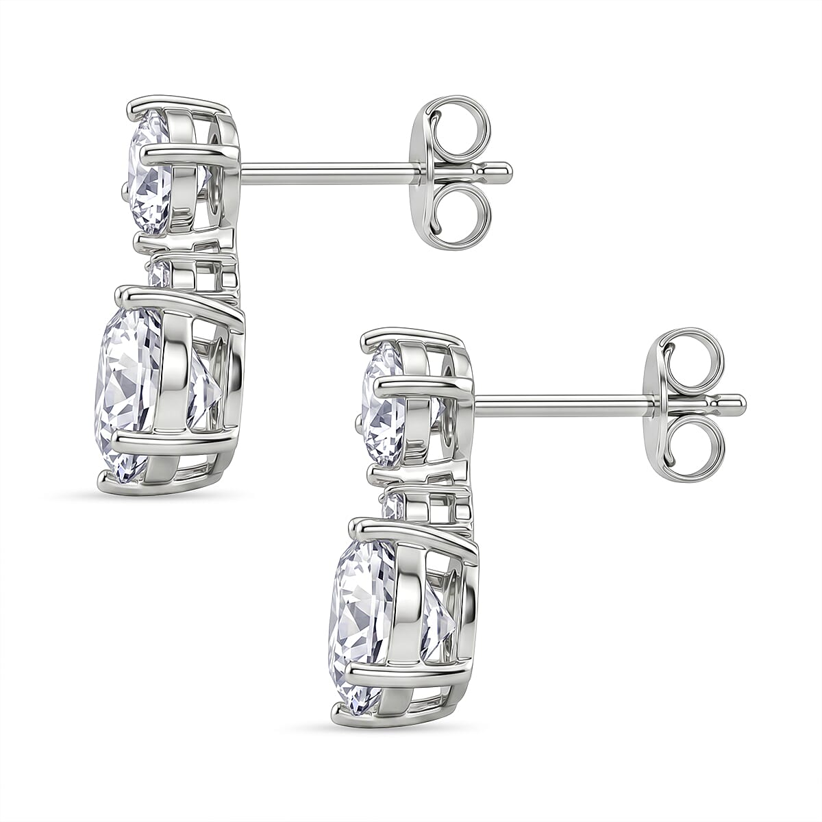 D'Joy - Moissanite Dangling Push Back Earring in Rhodium Overlay Sterling Silver 6.68 Ct.