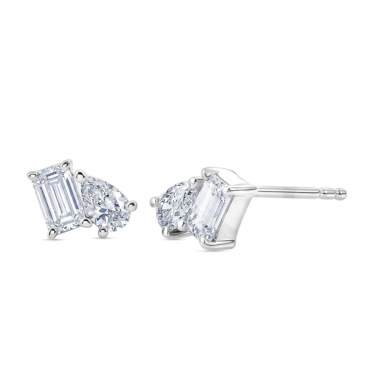 D'Joy - Moissanite Solitaire Stud Push Post Earring in Platinum Overlay Sterling Silver
