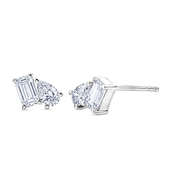 D'Joy - Moissanite Solitaire Stud Push Post Earring in Platinum Overlay Sterling Silver