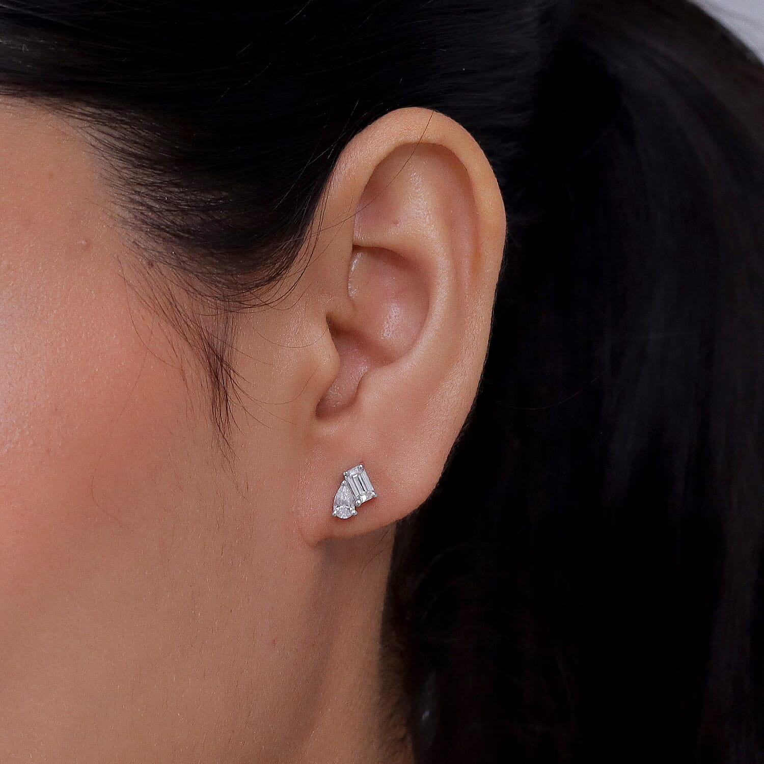 D'Joy - Moissanite Solitaire Stud Push Post Earring in Platinum Overlay Sterling Silver