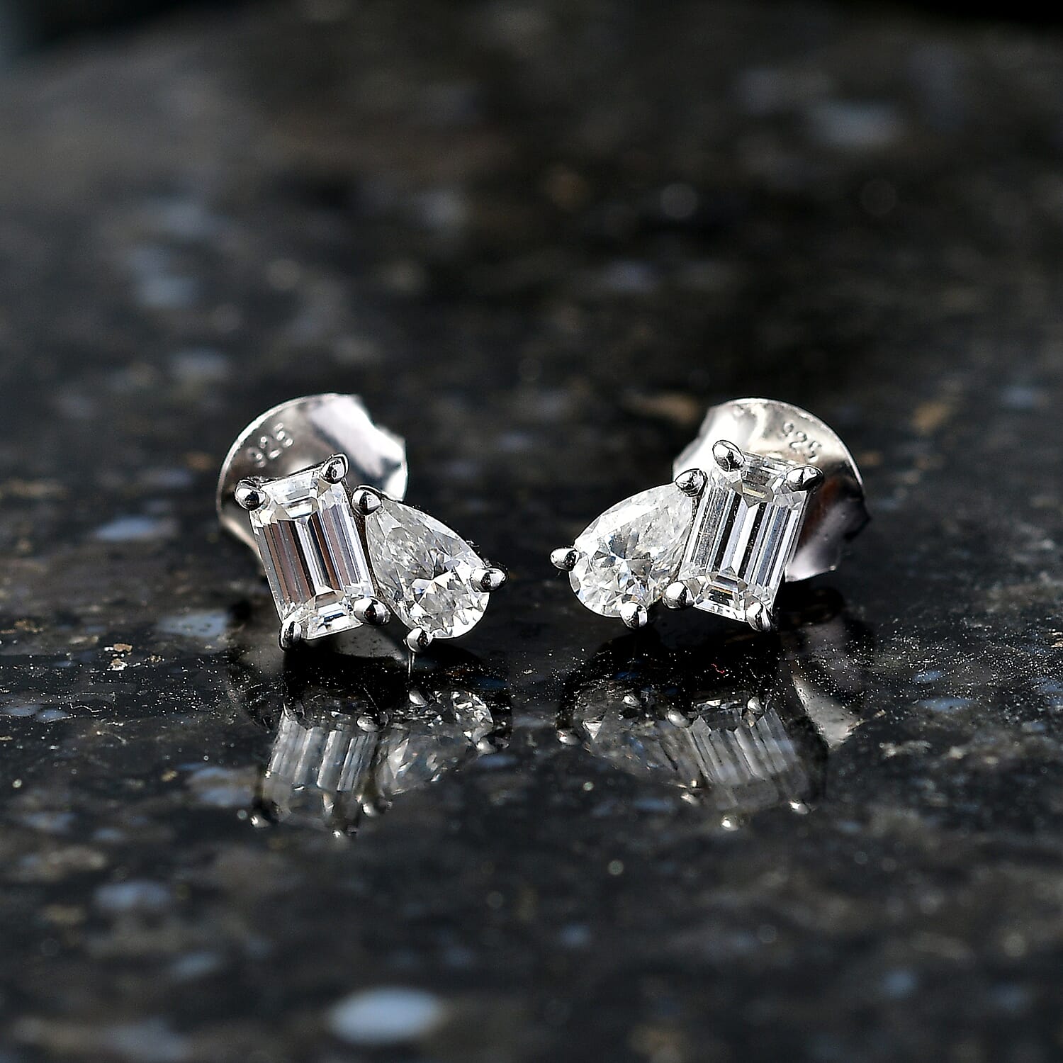 D'Joy - Moissanite Solitaire Stud Push Post Earring in Platinum Overlay Sterling Silver