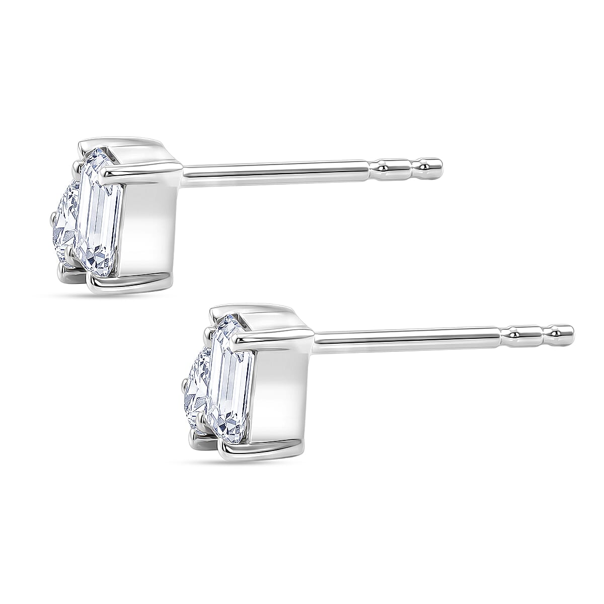 D'Joy - Moissanite Solitaire Stud Push Post Earring in Platinum Overlay Sterling Silver