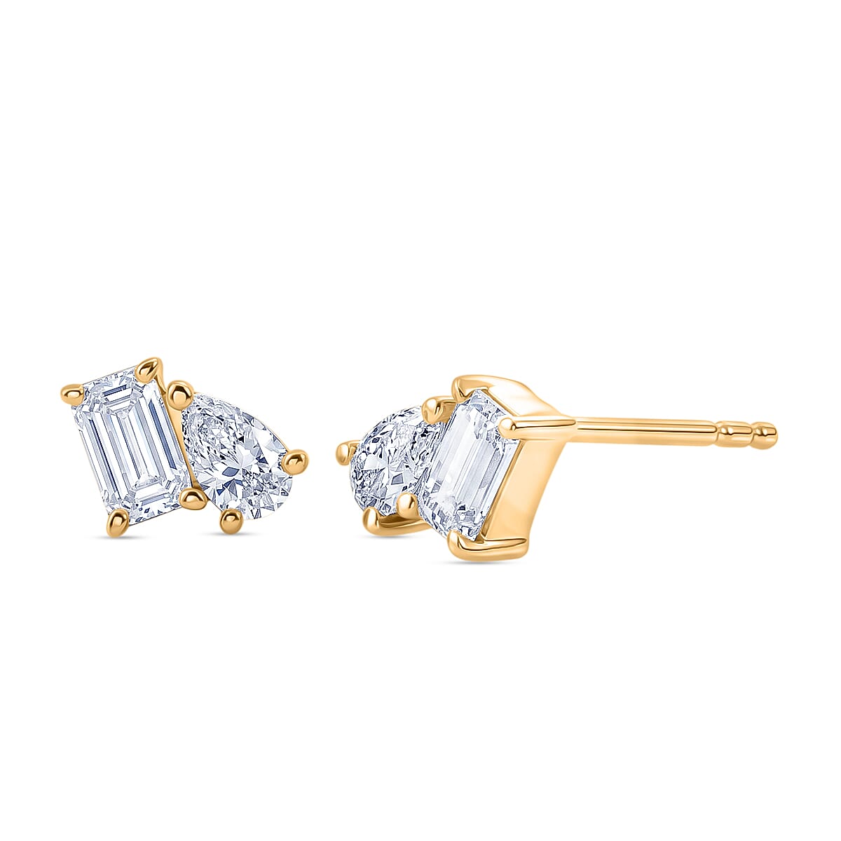 D'Joy - Moissanite Solitaire Stud Push Post Earring in Yellow Gold Plated Sterling Silver