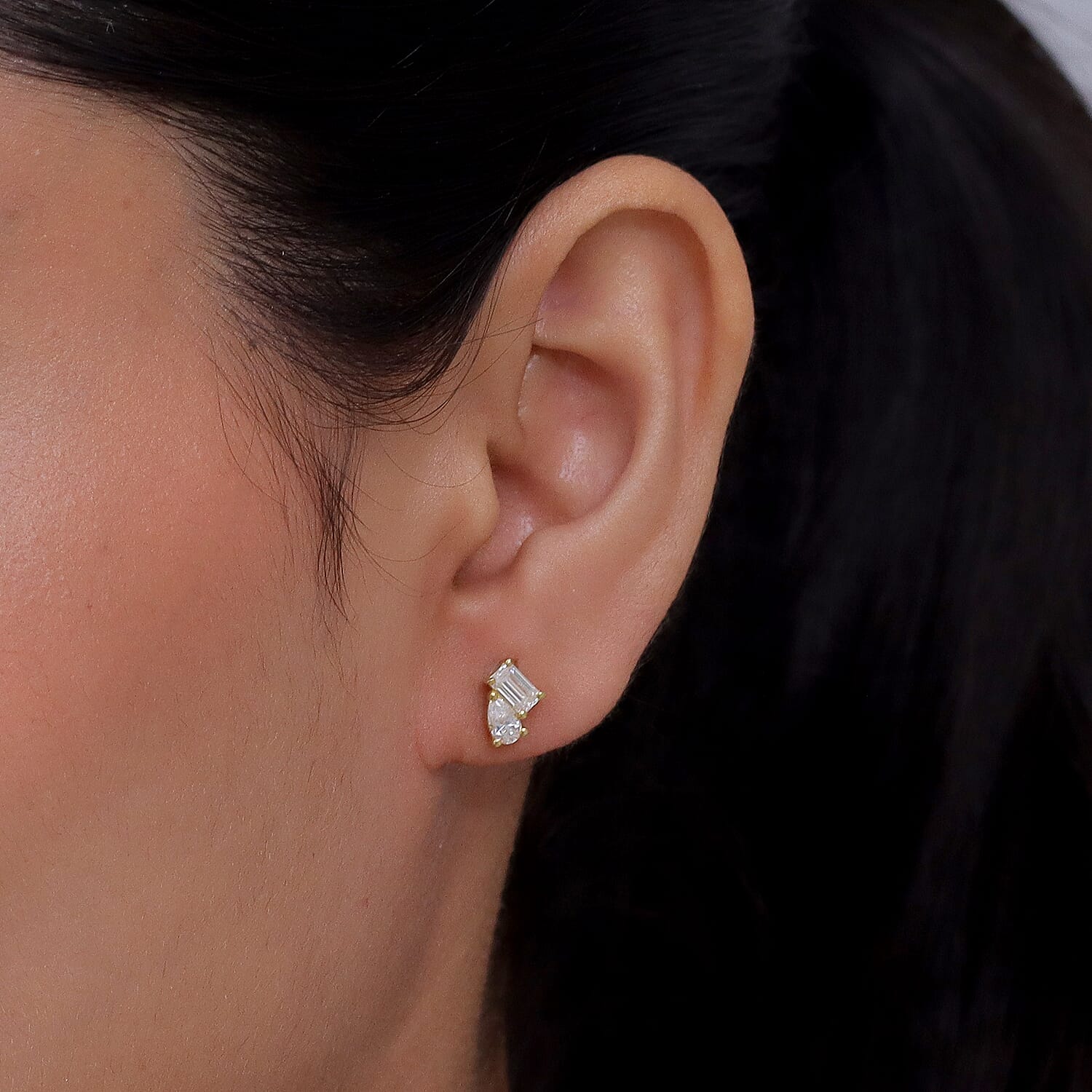 D'Joy - Moissanite Solitaire Stud Push Post Earring in Yellow Gold Plated Sterling Silver