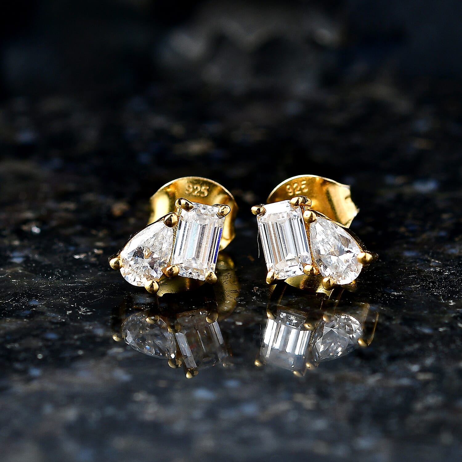 D'Joy - Moissanite Solitaire Stud Push Post Earring in Yellow Gold Plated Sterling Silver