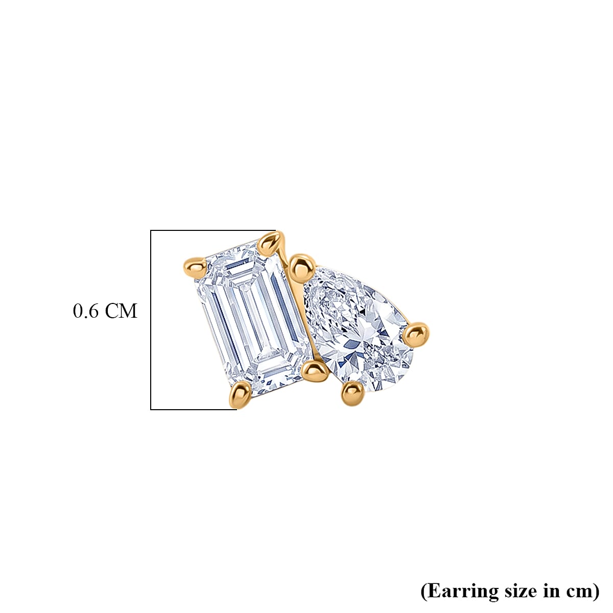 D'Joy - Moissanite Solitaire Stud Push Post Earring in Yellow Gold Plated Sterling Silver