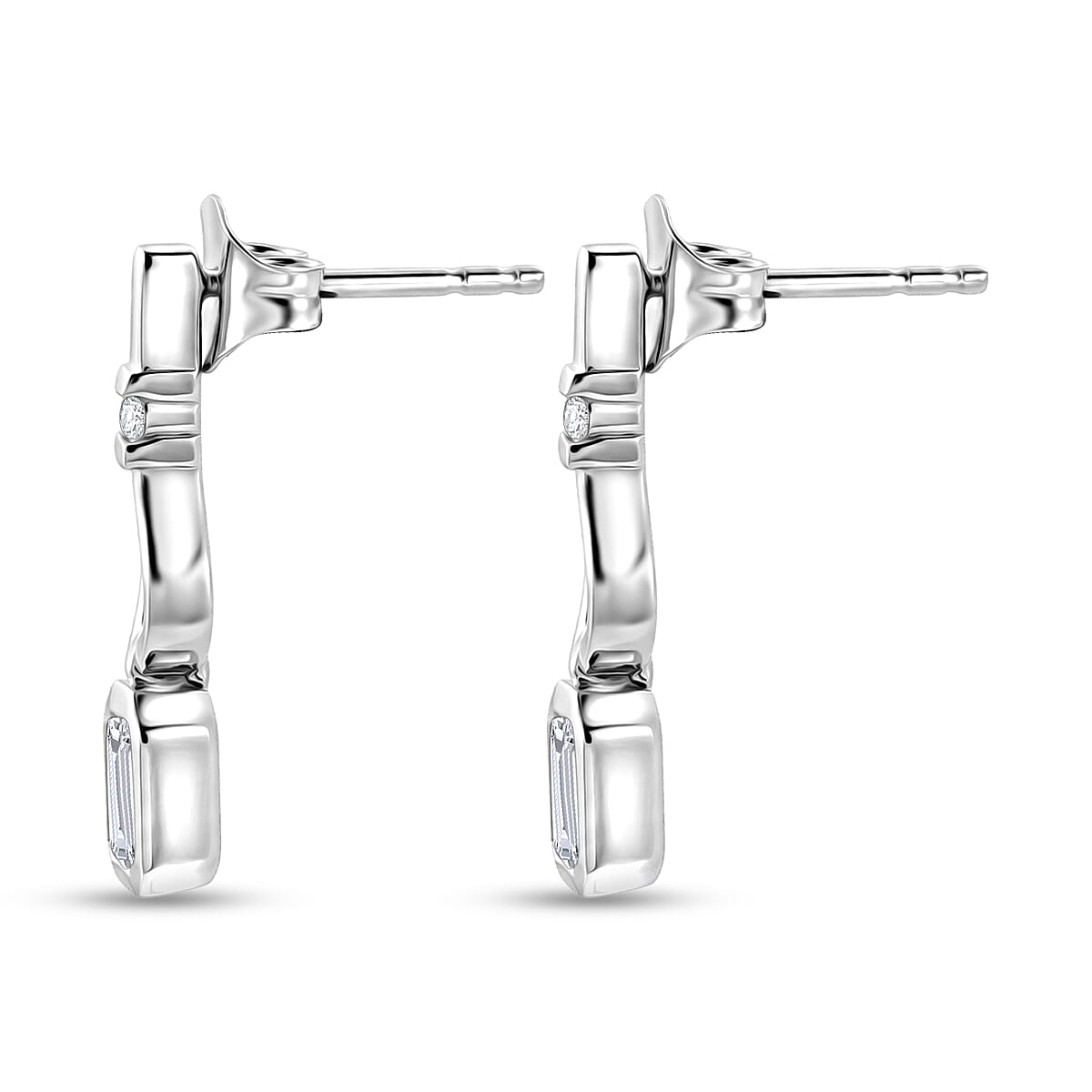 D'Joy - Moissanite Dangling Earring with Push Back in Platinum Overlay Sterling Silver