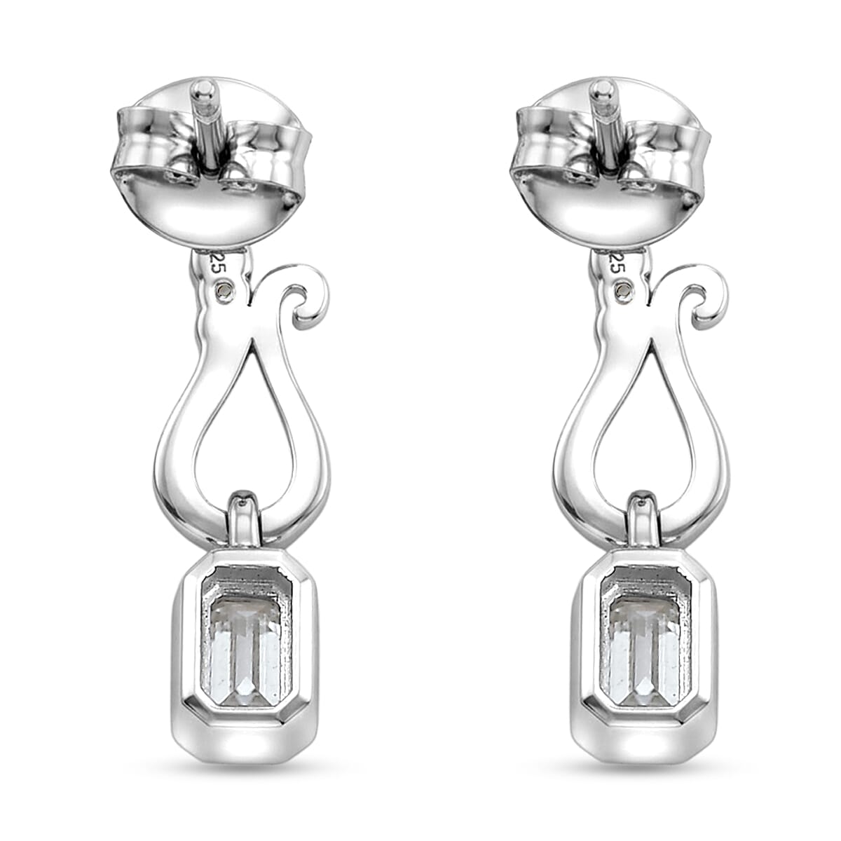 D'Joy - Moissanite Dangling Earring with Push Back in Platinum Overlay Sterling Silver