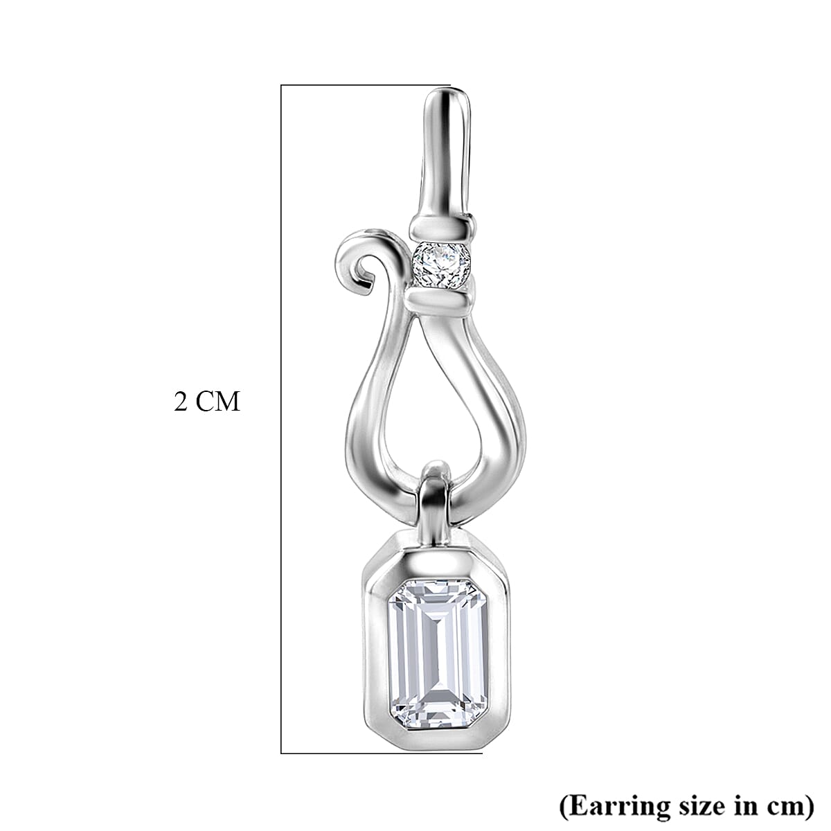 D'Joy - Moissanite Dangling Earring with Push Back in Platinum Overlay Sterling Silver