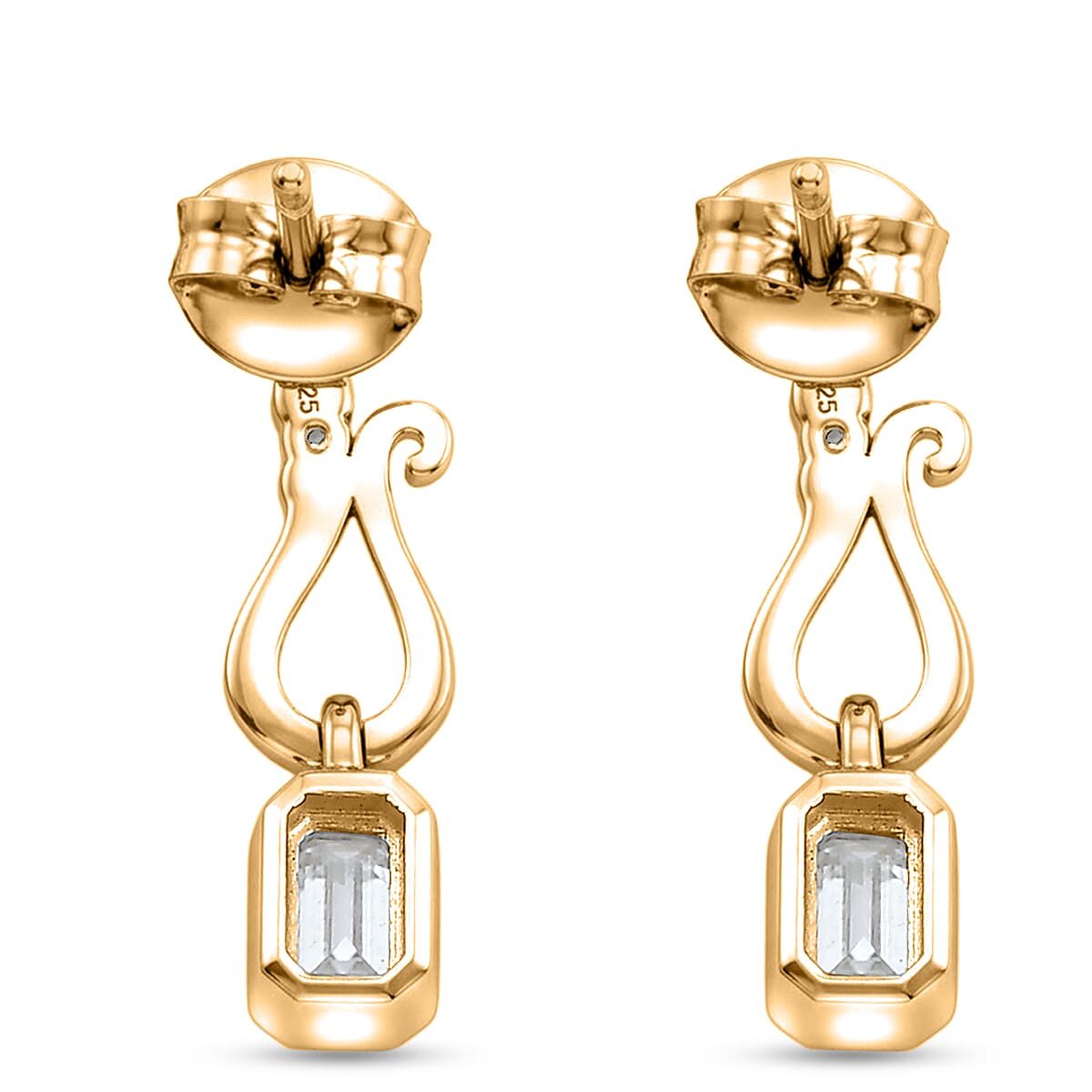 D'Joy - Moissanite Dangling Earring with Push Post in Yellow Gold Plated Sterling Silver