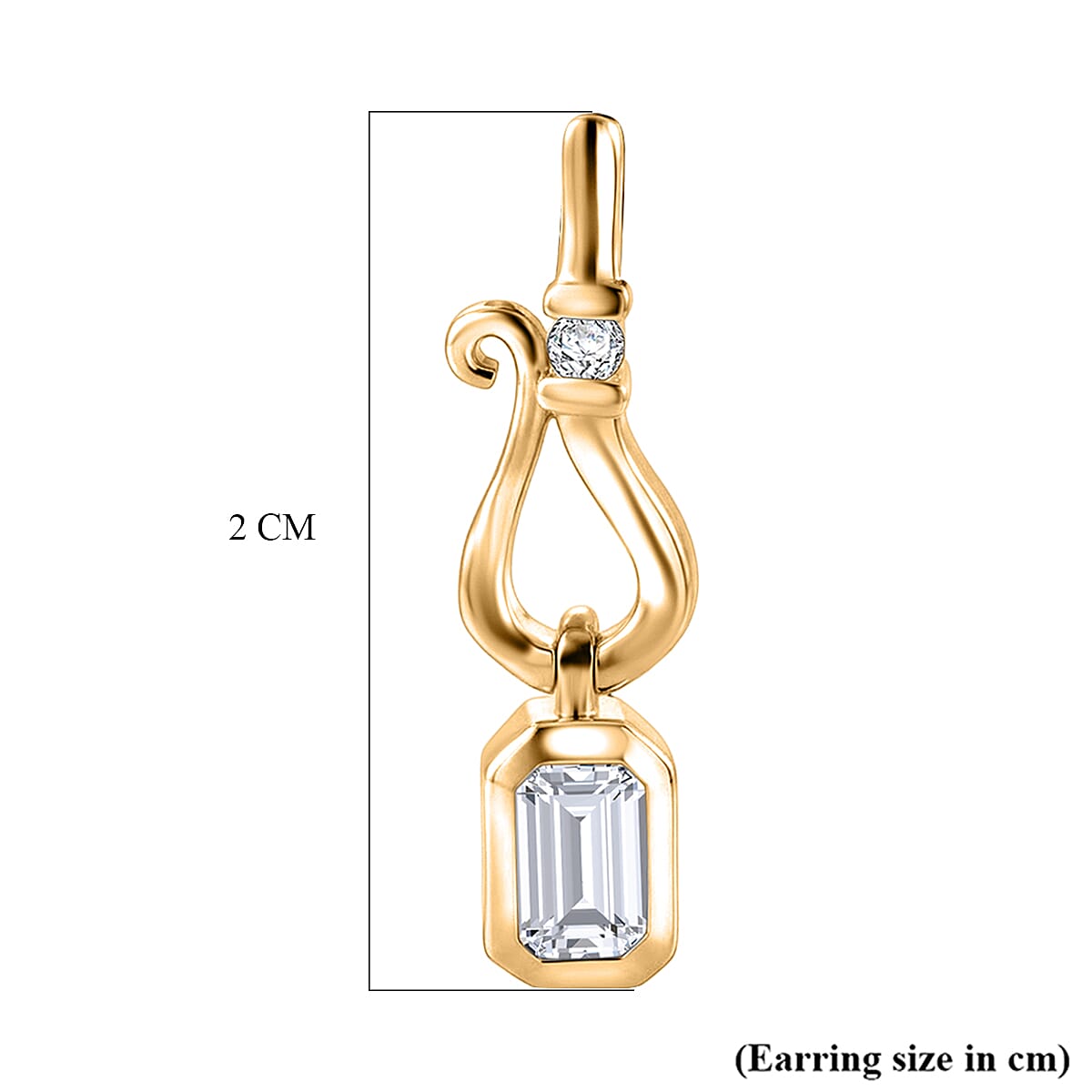 D'Joy - Moissanite Dangling Earring with Push Post in Yellow Gold Plated Sterling Silver