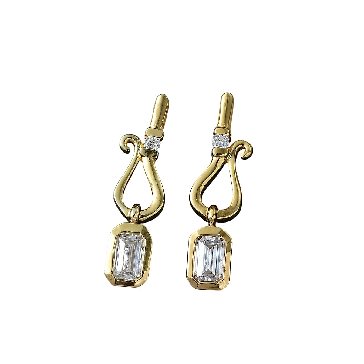 D'Joy - Moissanite Dangling Earring with Push Post in Yellow Gold Plated Sterling Silver