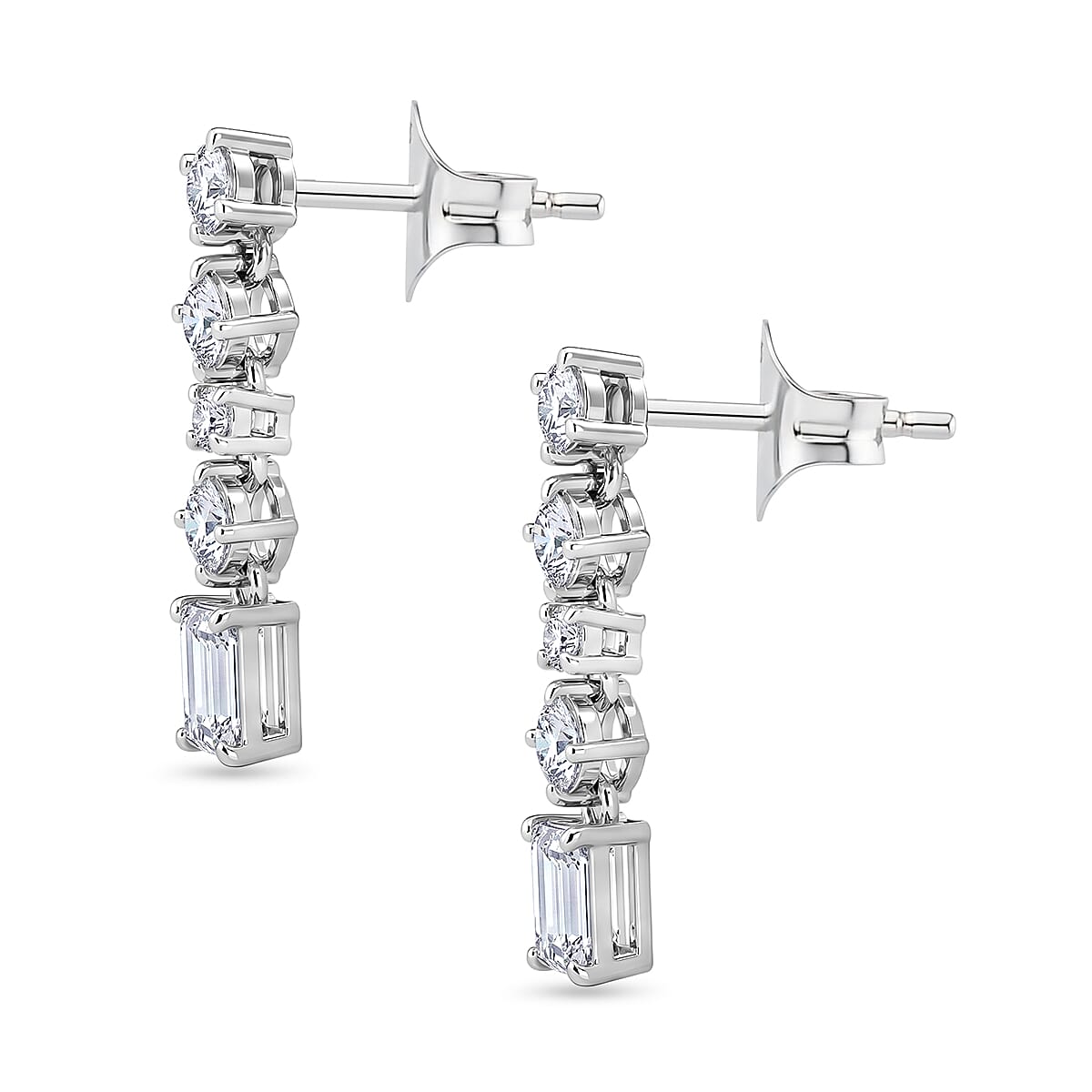 D'Joy - Moissanite Dangling Earring with Push Back in Rhodium Overlay Sterling Silver 1.13 Ct.