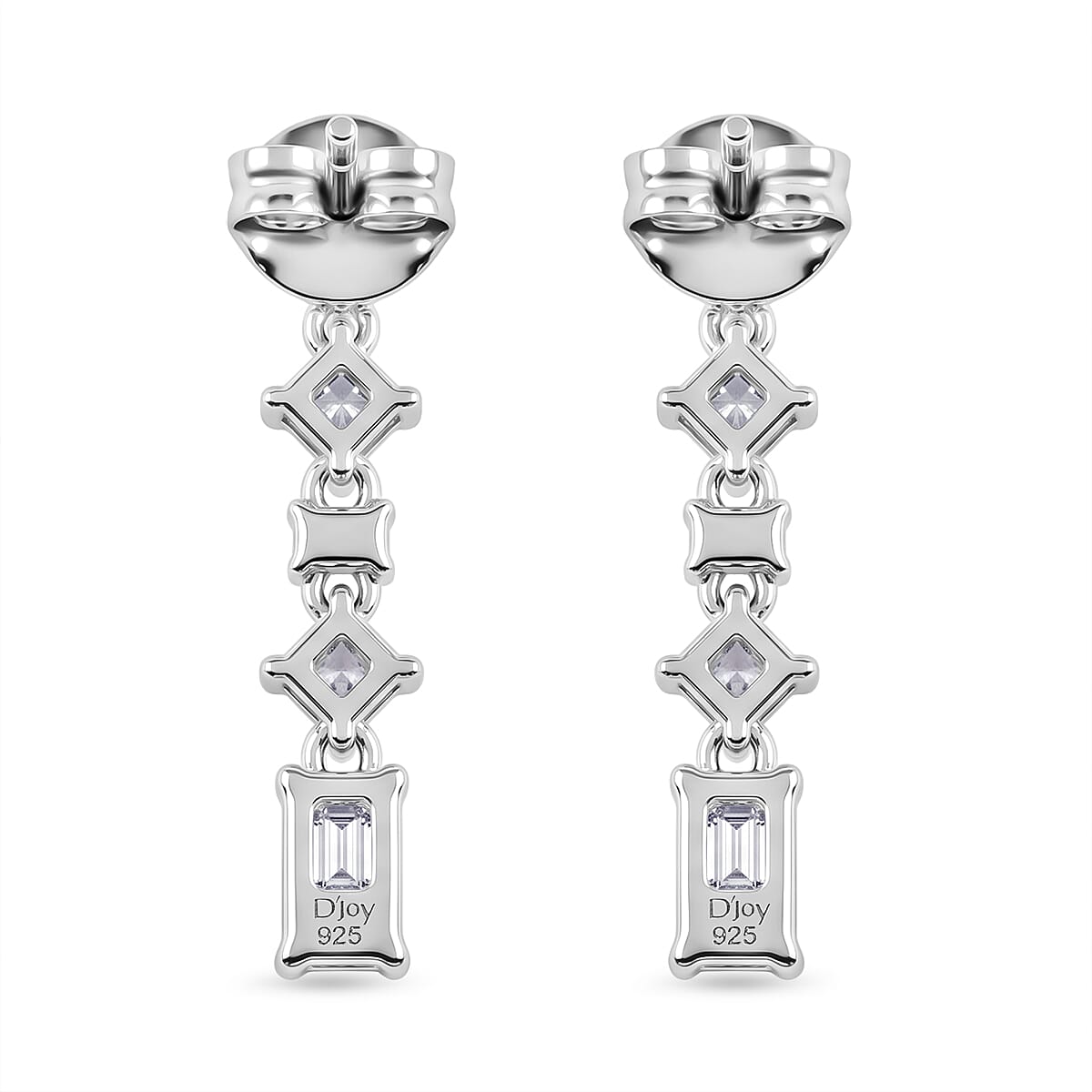 D'Joy - Moissanite Dangling Earring with Push Back in Rhodium Overlay Sterling Silver 1.13 Ct.