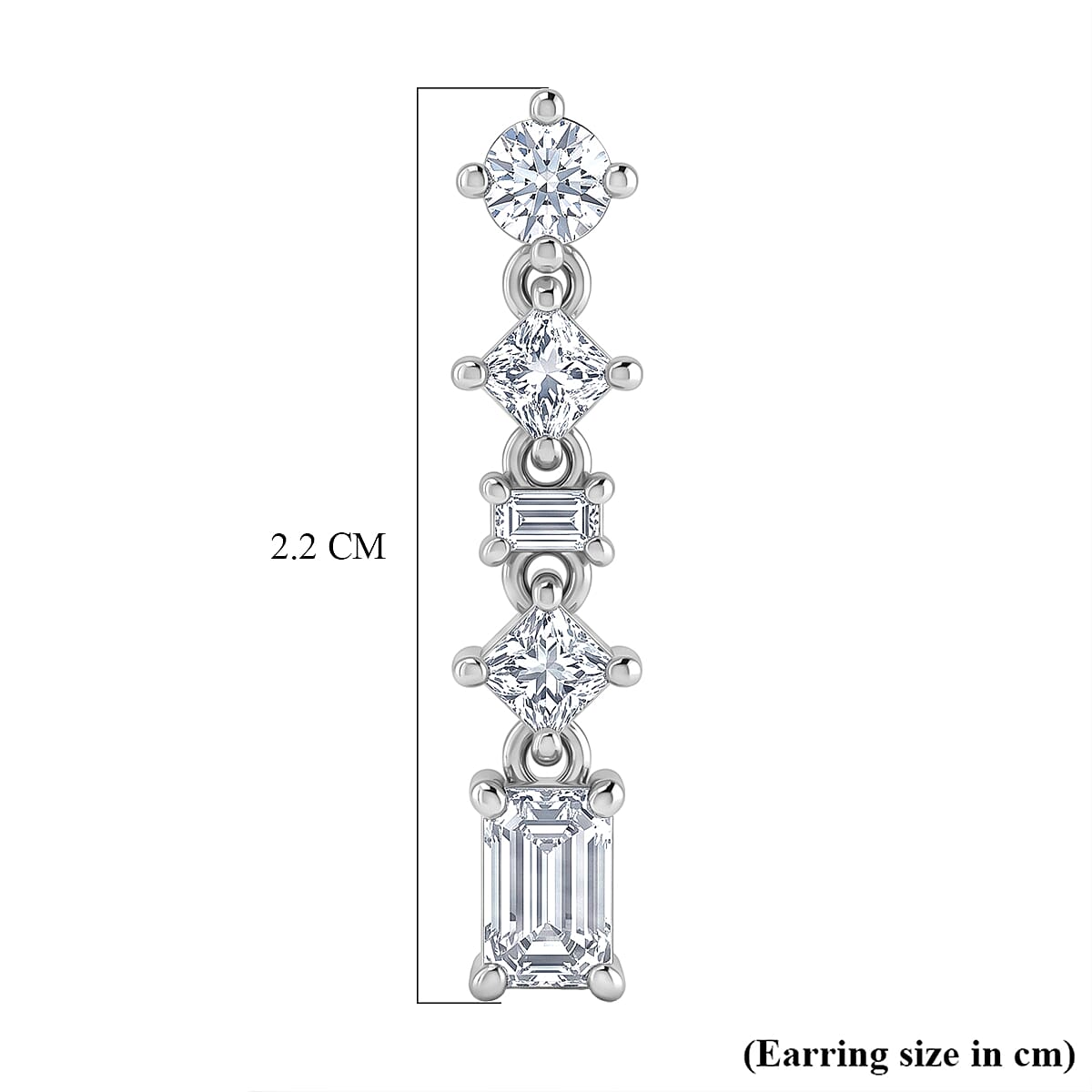 D'Joy - Moissanite Dangling Earring with Push Back in Rhodium Overlay Sterling Silver 1.13 Ct.
