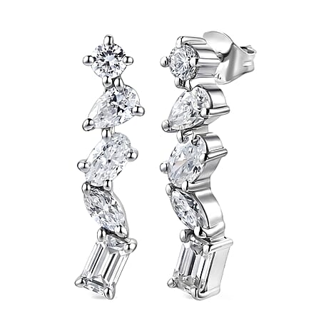 D'Joy - Moissanite Earring with Push Back in Rhodium Overlay Sterling Silver 1.82 Ct.
