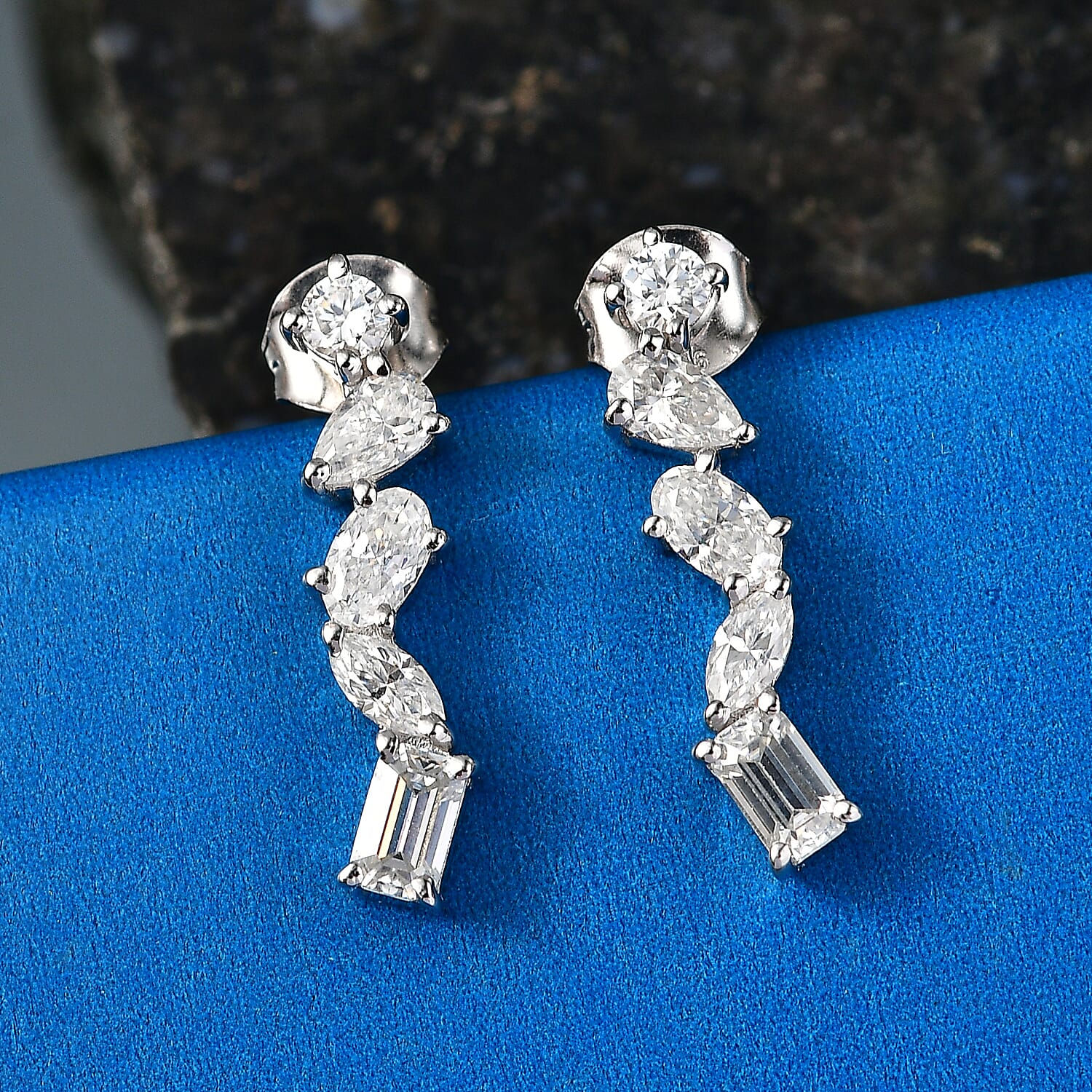 D'Joy - Moissanite Earring with Push Back in Rhodium Overlay Sterling Silver 1.82 Ct.