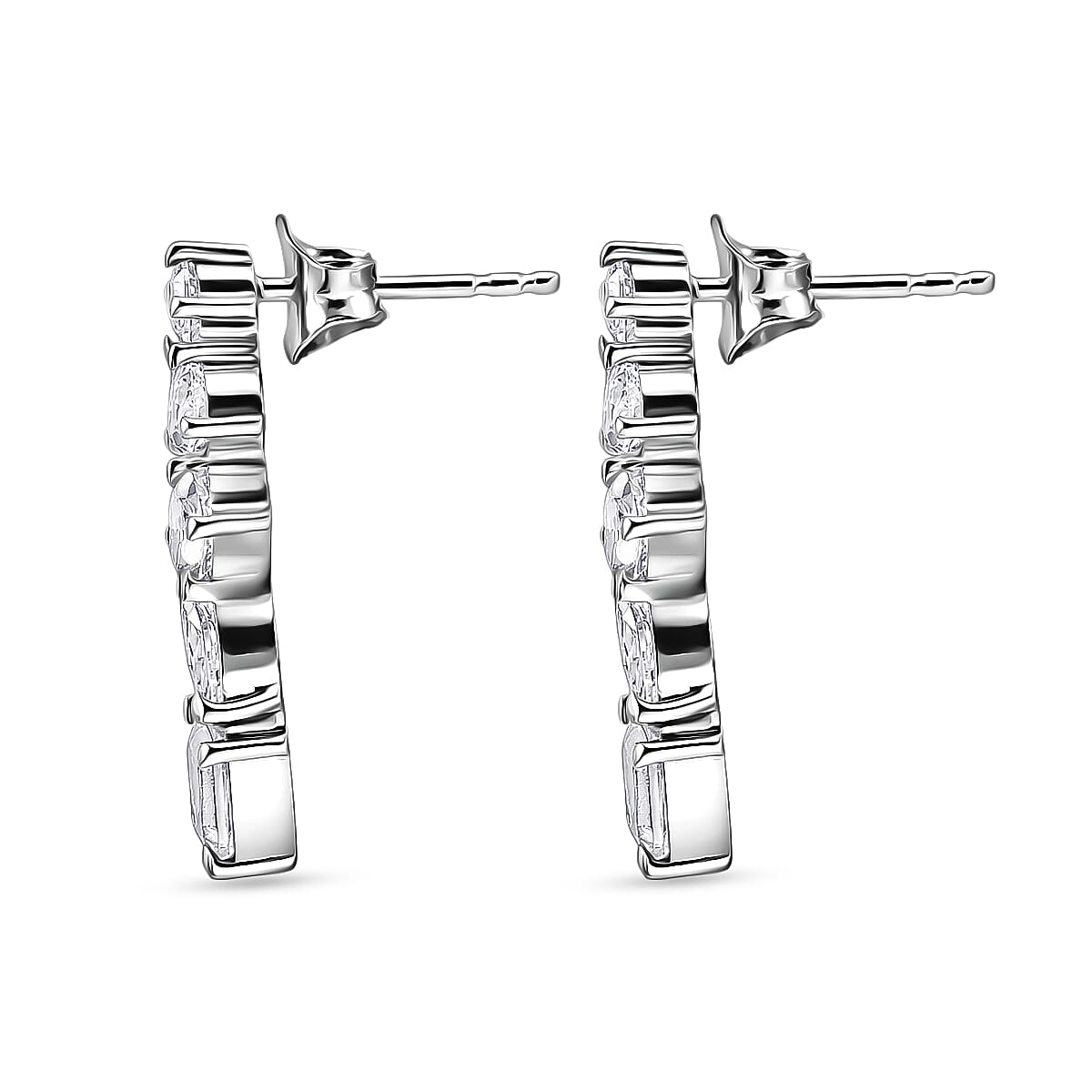D'Joy - Moissanite Earring with Push Back in Rhodium Overlay Sterling Silver 1.82 Ct.