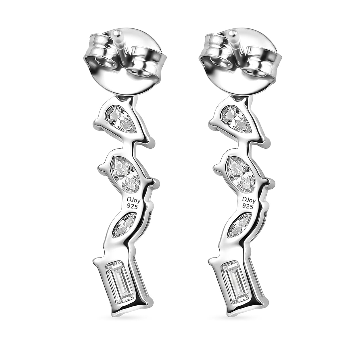 D'Joy - Moissanite Earring with Push Back in Rhodium Overlay Sterling Silver 1.82 Ct.