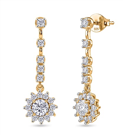 D'Joy - Moissanite Dangling Earring in Yellow Gold Plated Sterling Silver 2.05 Ct.