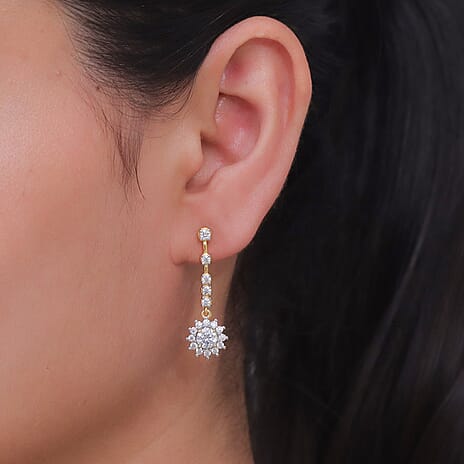 D'Joy - Moissanite Dangling Earring in Yellow Gold Plated Sterling Silver 2.05 Ct.