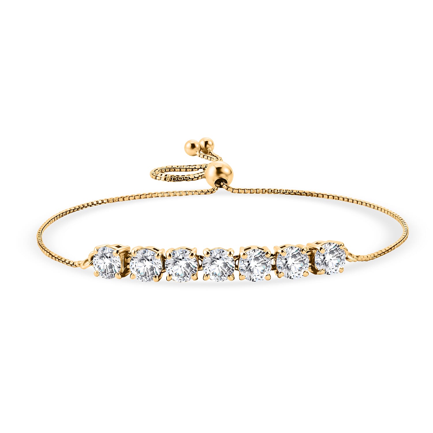 D'Joy - Moissanite Adjustable Chain Bracelet (Size - 10.5) in Yellow Gold Plated Sterling Silver 3.12 Ct.