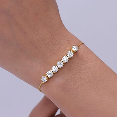 D'Joy - Moissanite Adjustable Chain Bracelet (Size - 10.5) in Yellow Gold Plated Sterling Silver 3.12 Ct.