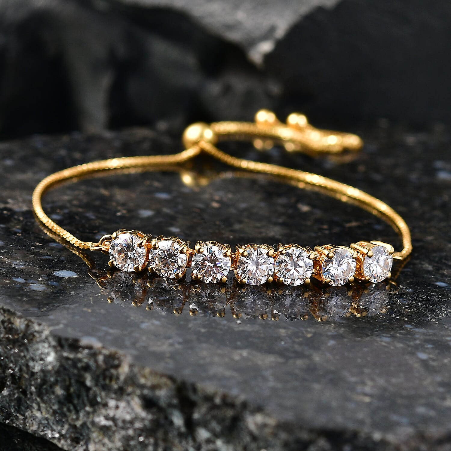 D'Joy - Moissanite Adjustable Chain Bracelet (Size - 10.5) in Yellow Gold Plated Sterling Silver 3.12 Ct.