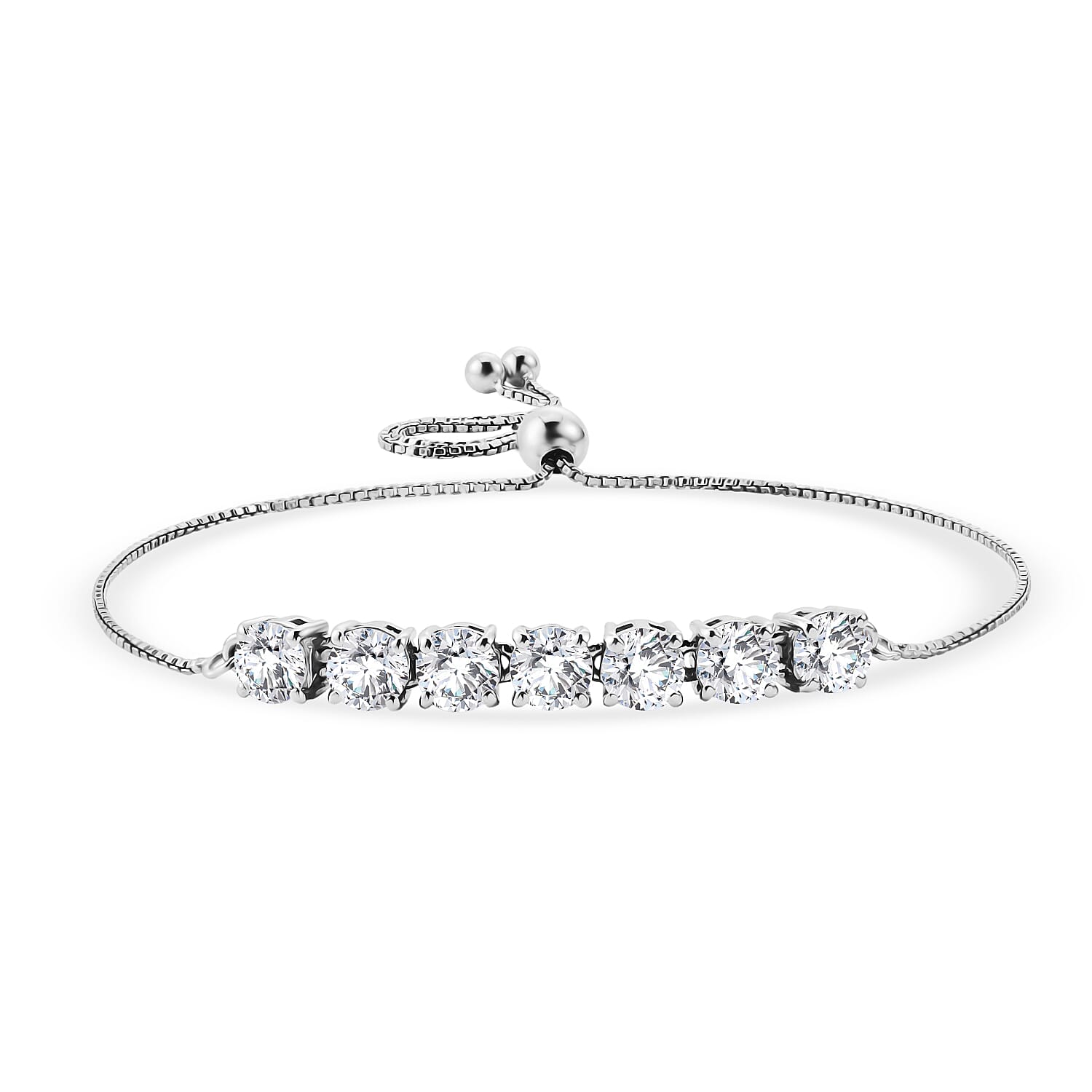 D'Joy - Moissanite Adjustable Chain Bracelet (Size - 10.5) in Platinum Overlay Sterling Silver 3.12 Ct.