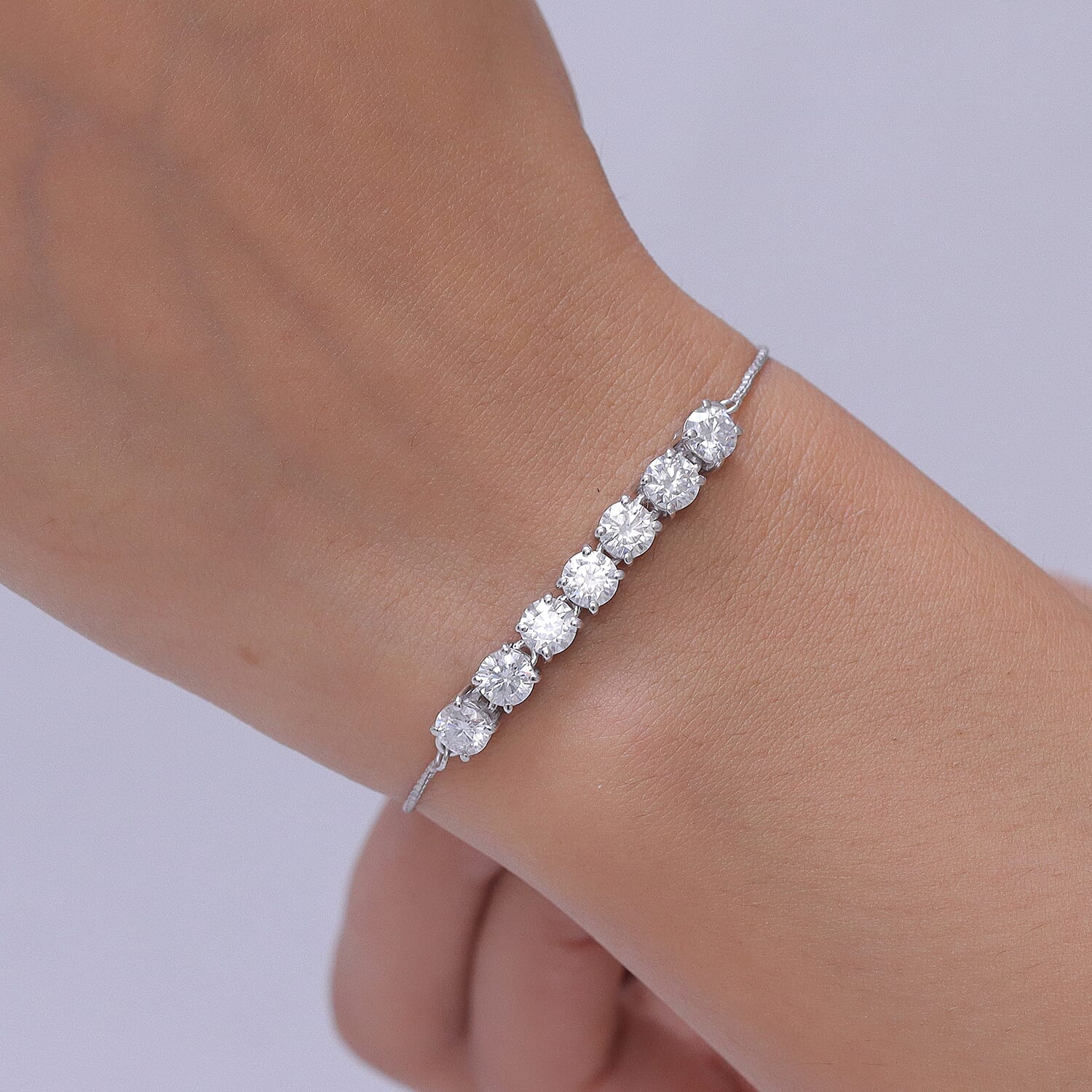 D'Joy - Moissanite Adjustable Chain Bracelet (Size - 10.5) in Platinum Overlay Sterling Silver 3.12 Ct.