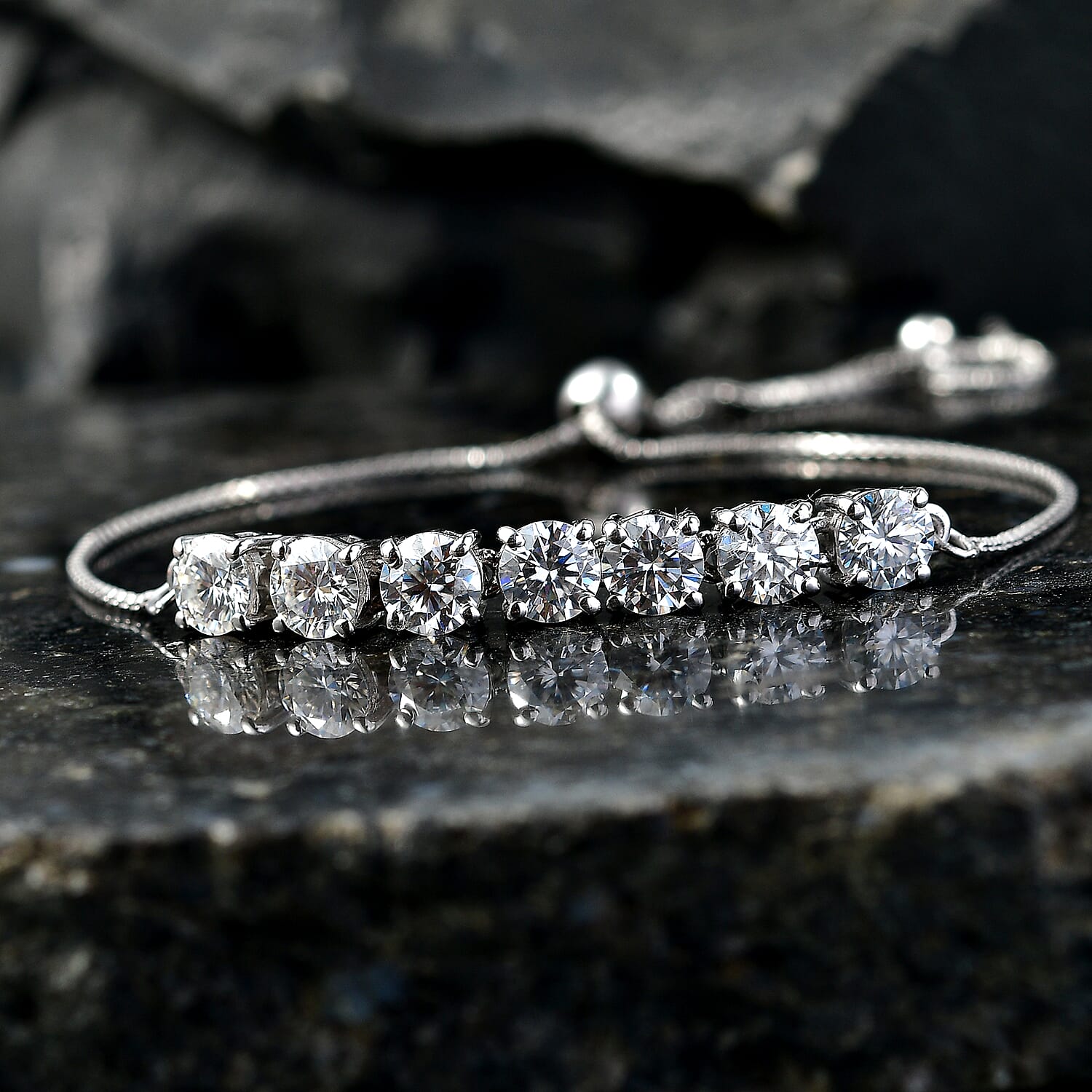 D'Joy - Moissanite Adjustable Chain Bracelet (Size - 10.5) in Platinum Overlay Sterling Silver 3.12 Ct.