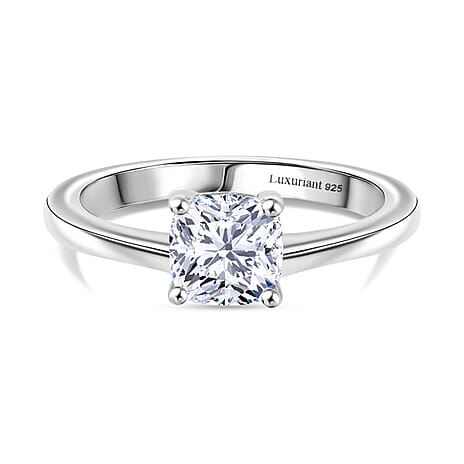 Luxuriant - Lab Grown Diamond (SI) Cushion Cut Solitaire Ring in Rhodium Overlay Sterling Silver 1.00 Ct.