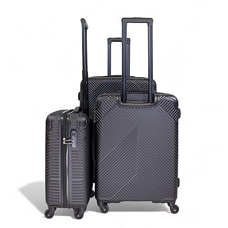 Set of 3 - Lightweight Airline Approved Cabin Travel Luggage Suitcase with 360 Degree Wheels. Small, Medium and Large Sizes. (55x35x20cm, 70x52x27cm, 80x59x32cm) 34L-82L-131L Capacity - Black