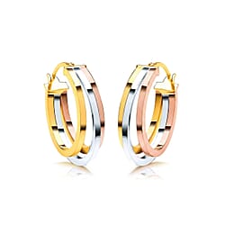 9K Yellow, Rose & White Gold - Multi Strand Hoop Earring, 2 Gms