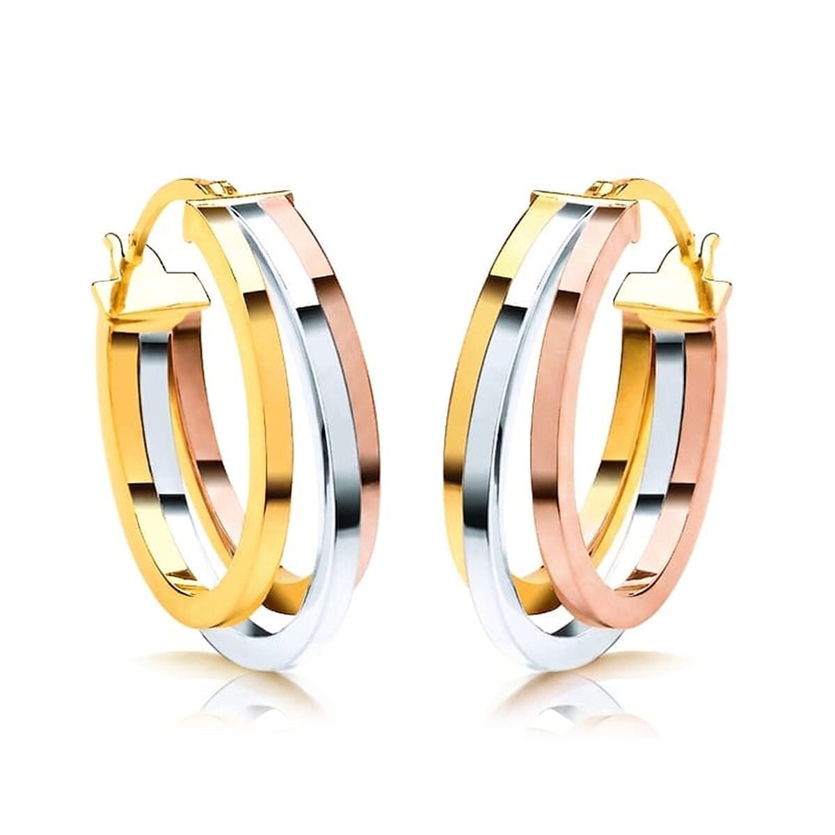 9K Yellow, Rose & White Gold - Multi Strand Hoop Earring