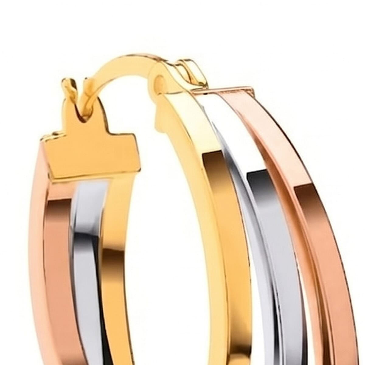 9K Yellow, Rose & White Gold - Multi Strand Hoop Earring