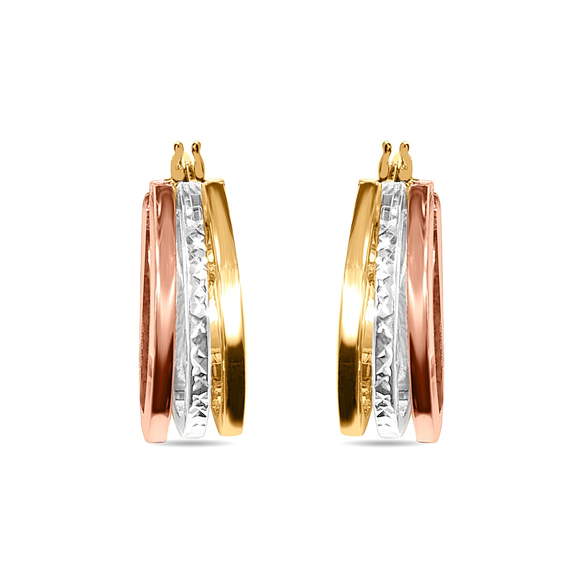 9K Yellow, Rose & White Gold - Multi Strand Hoop Earring, Gold Wt. 1.96 Gms