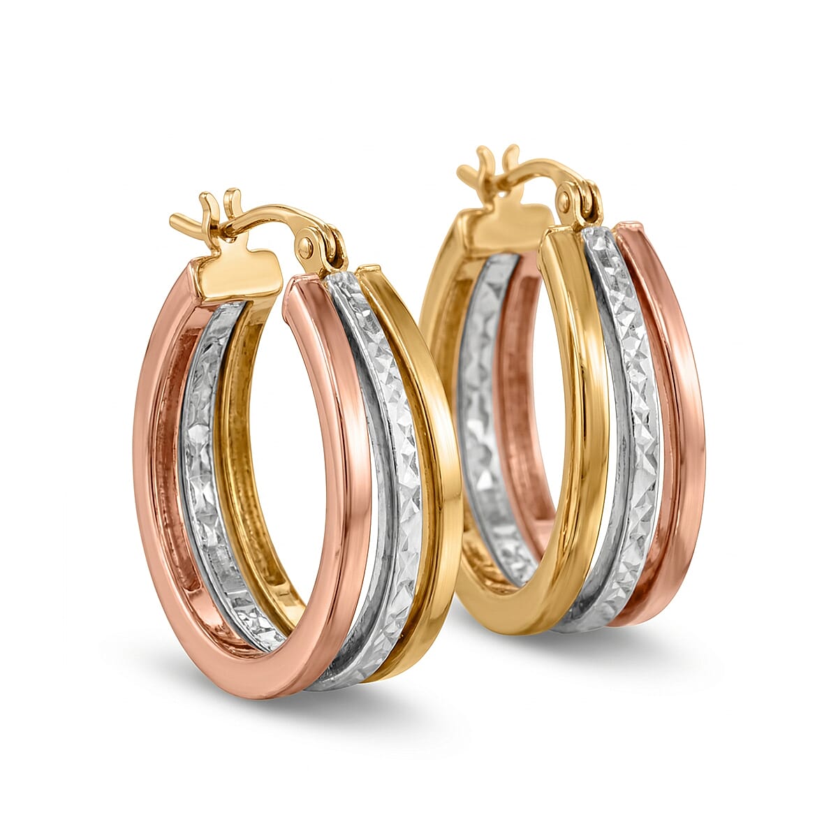 9K Yellow, Rose & White Gold - Multi Strand Hoop Earring, Gold Wt. 1.96 Gms