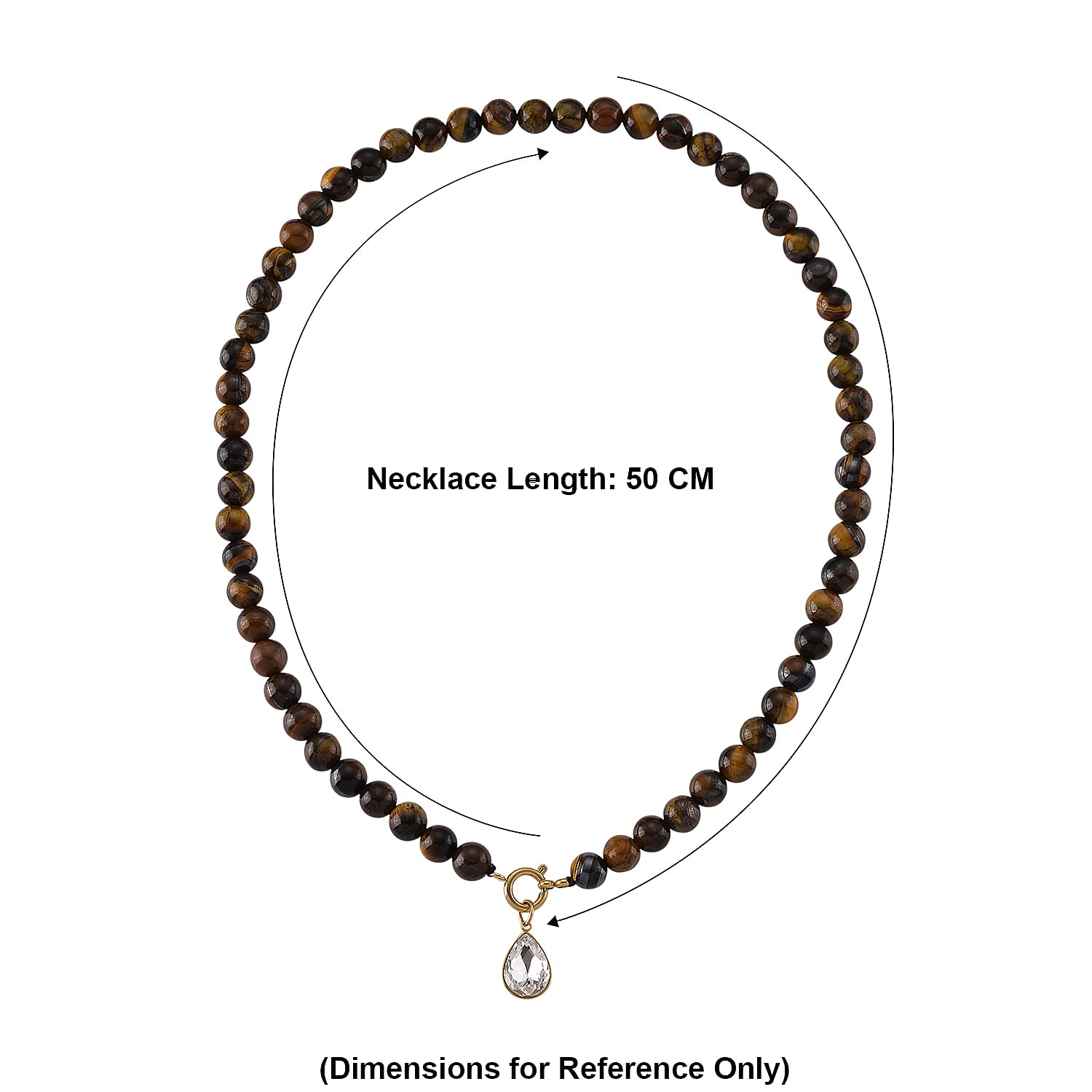 Tigers Eye & White Cubic Zirconia Beads Necklace (Size - 20) with Clasp in Yellow Gold Tone 255.00 Ct.