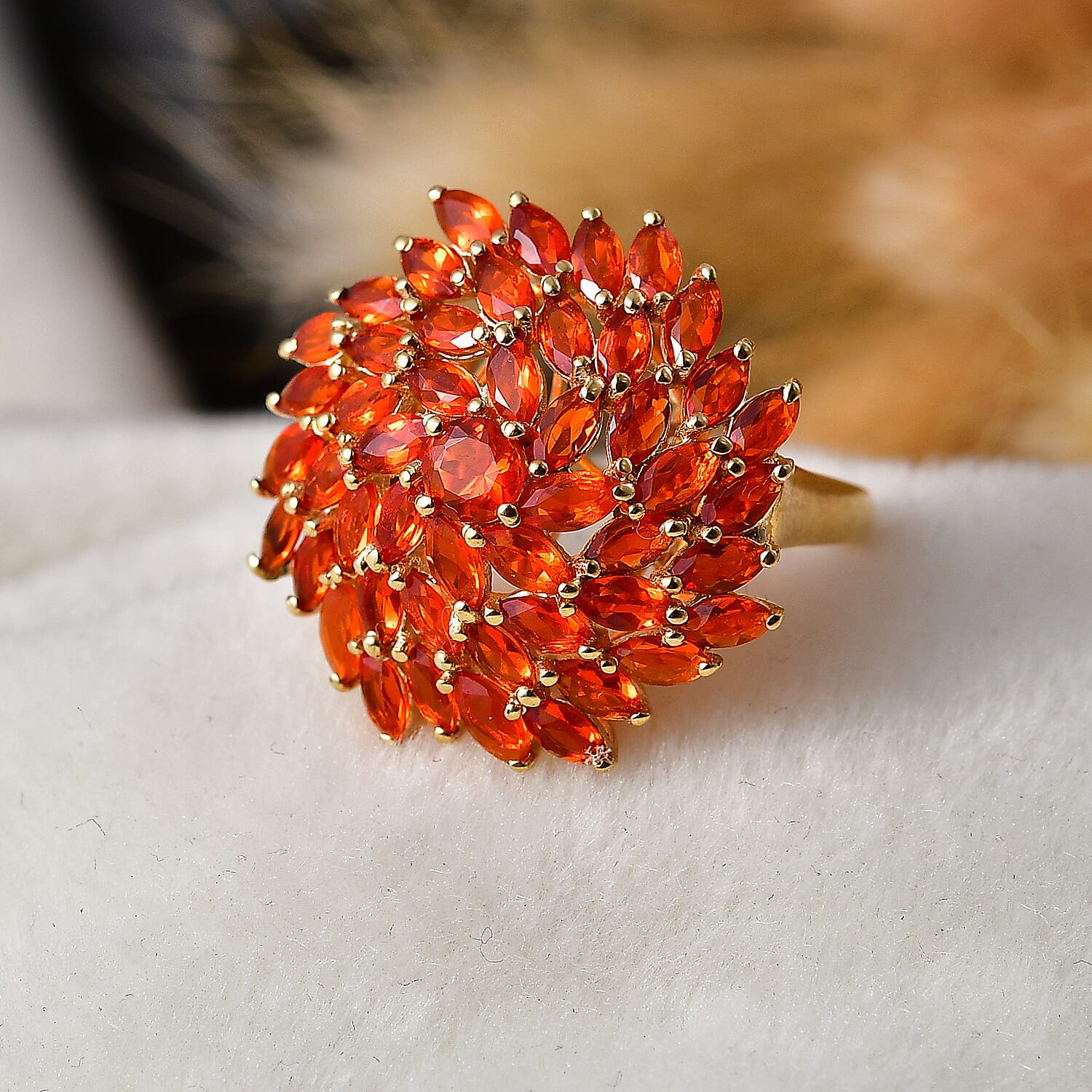 D'Joy - Fire Opal Ring in 18K Vermeil Yellow Gold Plated Sterling Silver 2.67 Ct.