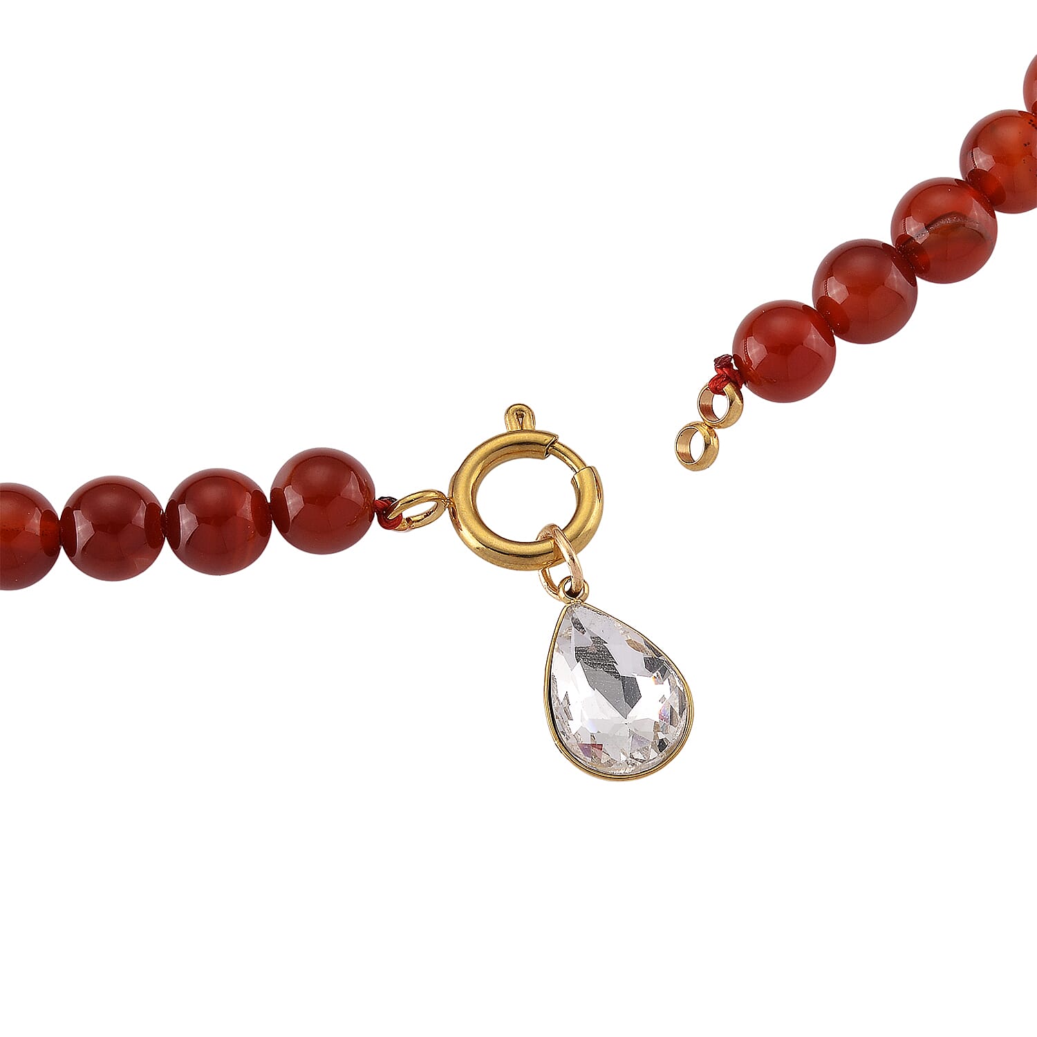 Red Agate & White Cubic Zirconia Beads Necklace (Size - 20) with Clasp in Yellow Gold Tone 255.00 Ct.