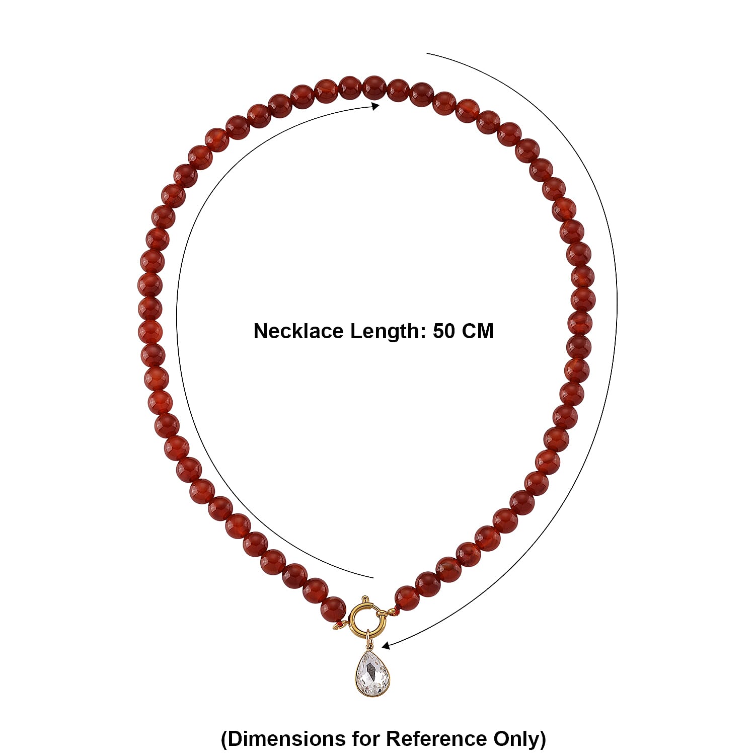 Red Agate & White Cubic Zirconia Beads Necklace (Size - 20) with Clasp in Yellow Gold Tone 255.00 Ct.
