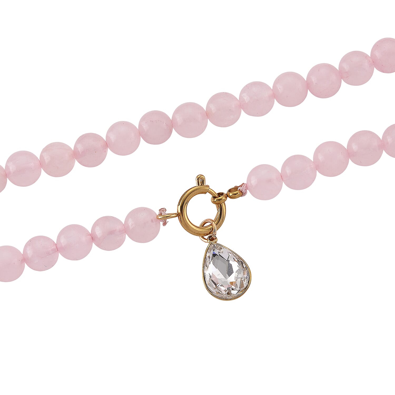 Rose Quartz & White Cubic Zirconia Beads Necklace (Size - 20) with Clasp in Yellow Gold Tone 255.00 Ct.