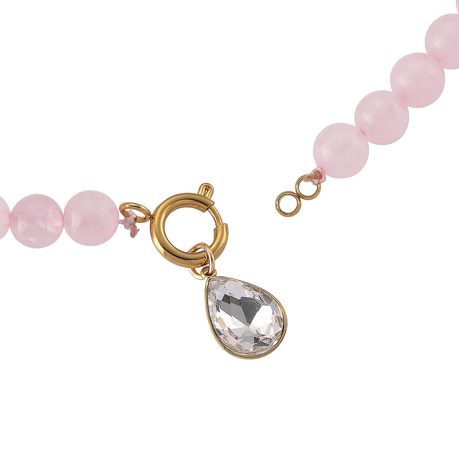 Rose Quartz & White Cubic Zirconia Beads Necklace (Size - 20) with Clasp in Yellow Gold Tone 255.00 Ct.