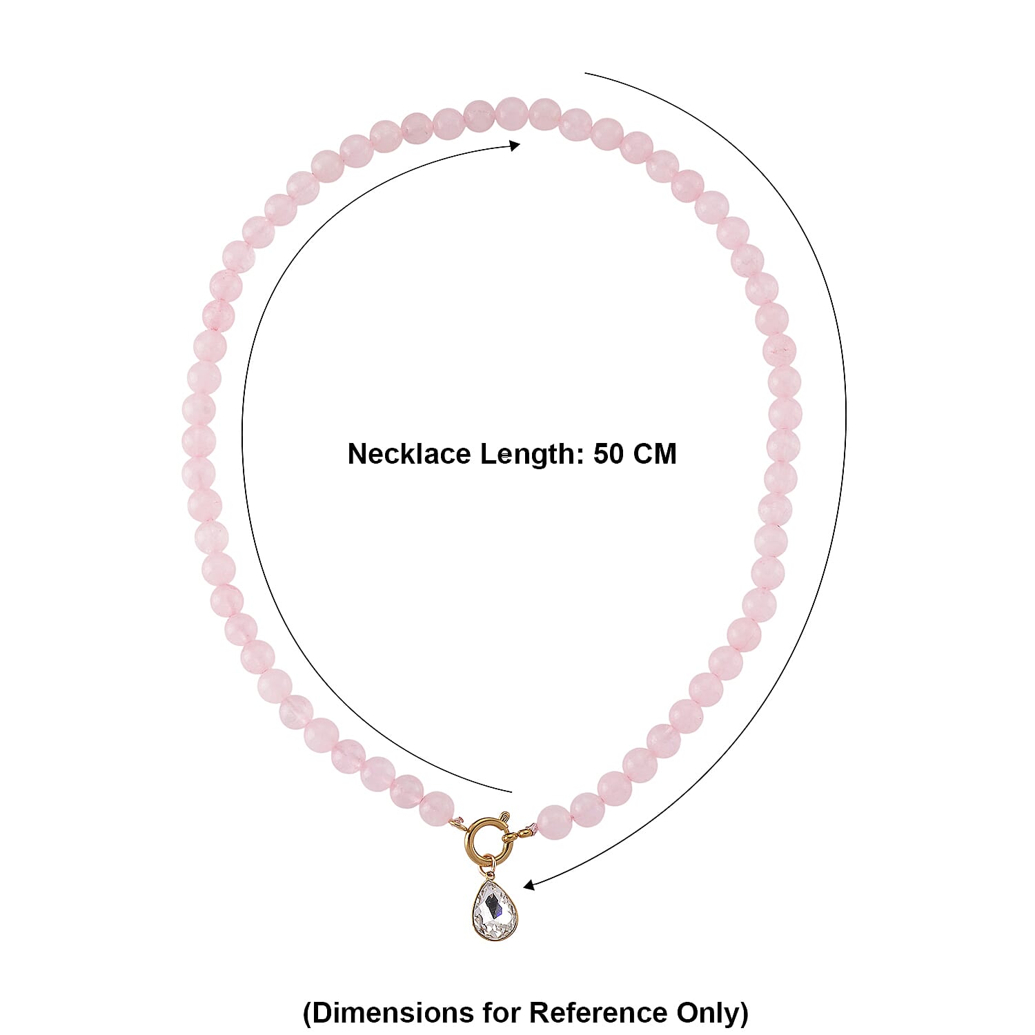 Rose Quartz & White Cubic Zirconia Beads Necklace (Size - 20) with Clasp in Yellow Gold Tone 255.00 Ct.