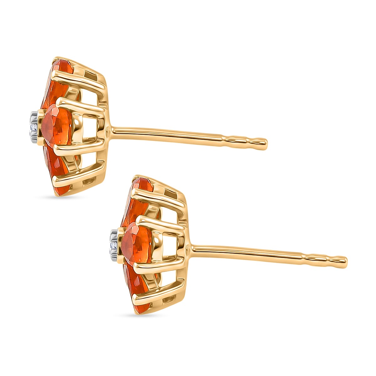 Luxuriant - Fire Opal & Lab Grown Diamond (SI-G-H) Solitaire Stud Push Post Earring in Yellow Gold Plated Sterling Silver 1.12 Ct.