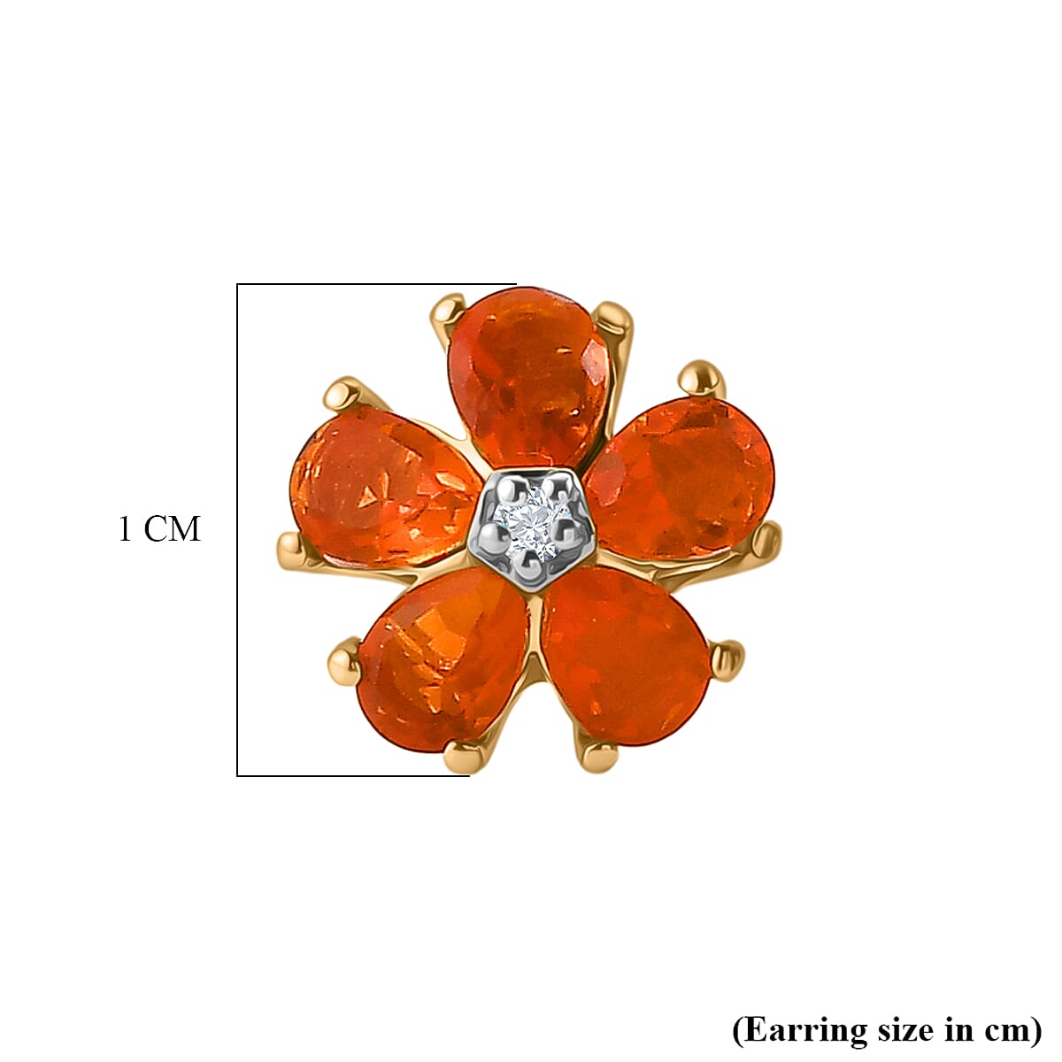 Luxuriant - Fire Opal & Lab Grown Diamond (SI-G-H) Solitaire Stud Push Post Earring in Yellow Gold Plated Sterling Silver 1.12 Ct.