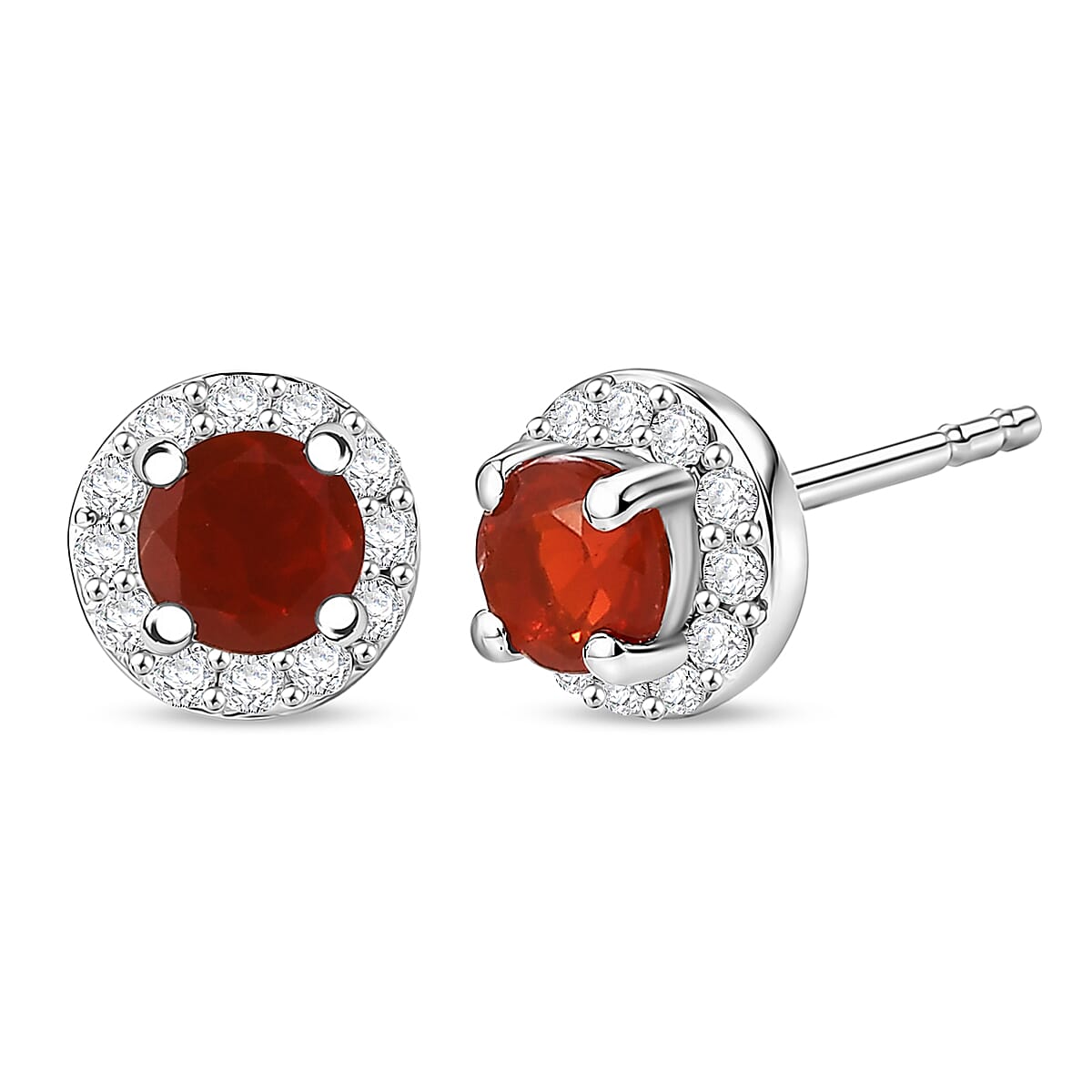 D'Joy - Fire Opal & Moissanite Earring with Push Post in Platinum Overlay Sterling Silver