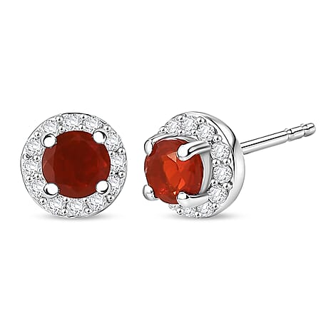 D'Joy - Fire Opal & Moissanite Earring with Push Post in Platinum Overlay Sterling Silver