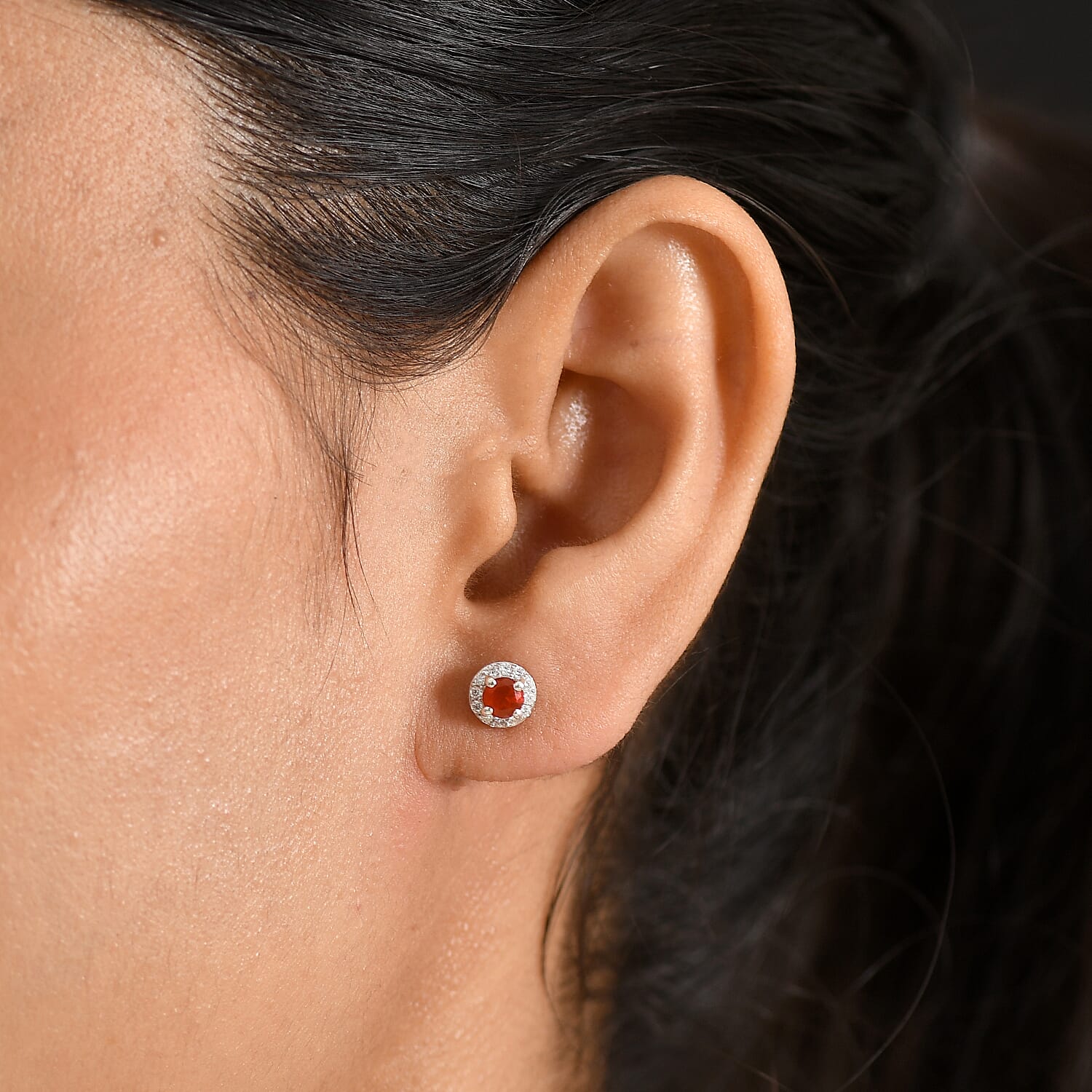 D'Joy - Fire Opal & Moissanite Earring with Push Post in Platinum Overlay Sterling Silver